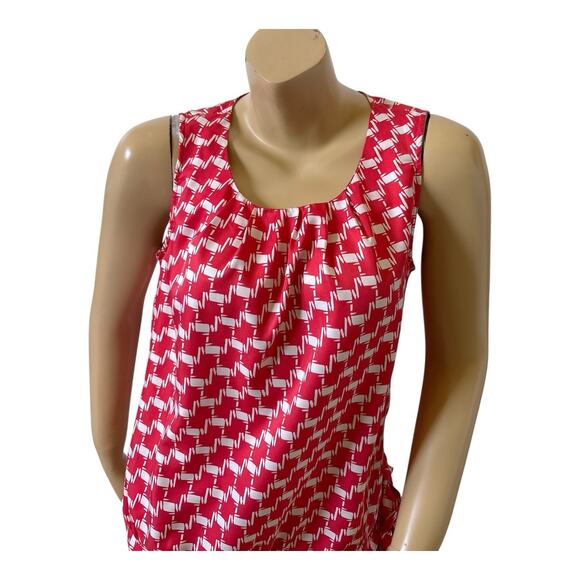 GAP Womens Size Medium Sleeveless Tie Hem Red White Patterned Pleated Shirt Top - Picture 5 of 7